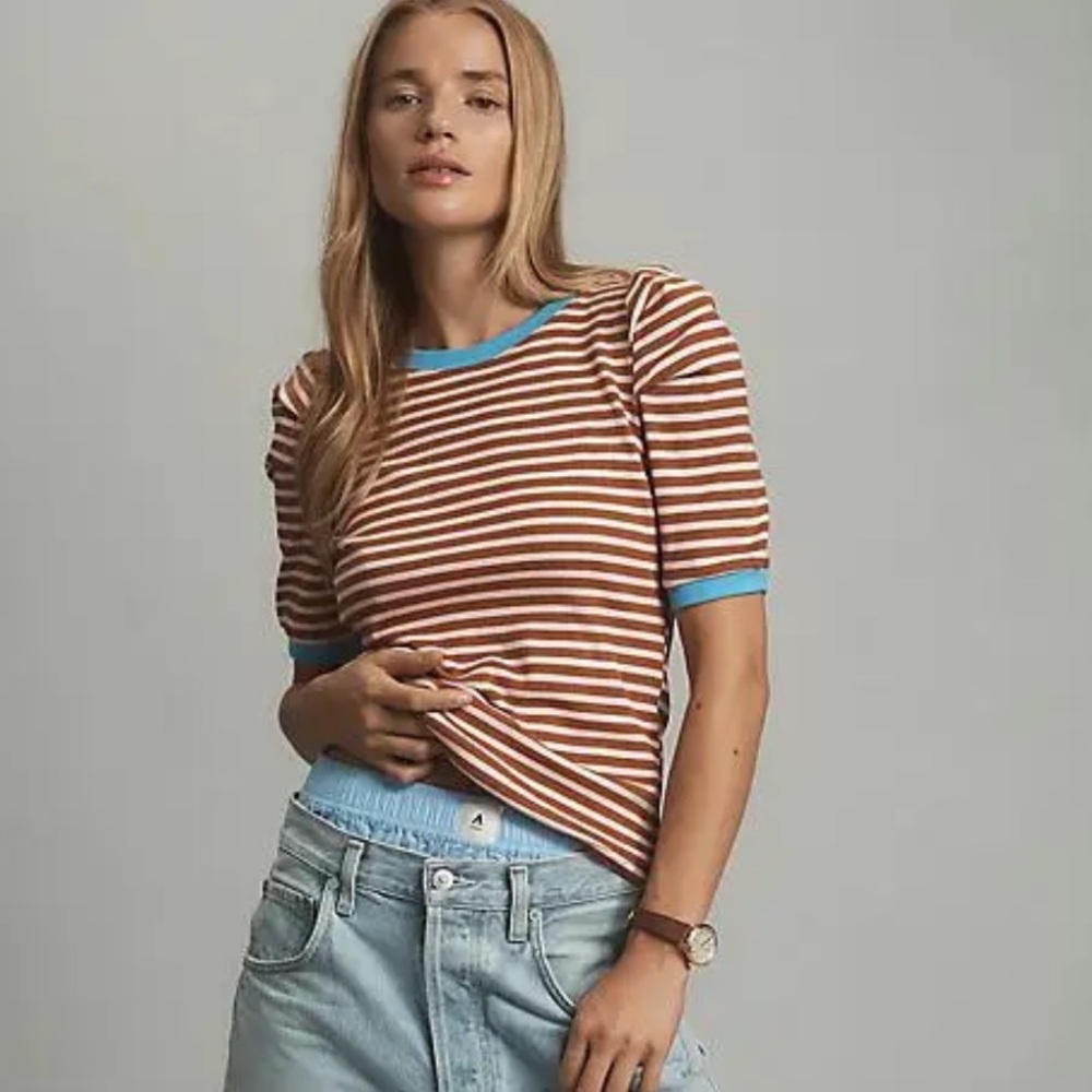 SOLD Maeve by Anthropoloe puff sleeve striped top